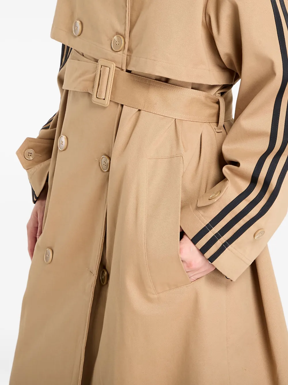 Adidas Originals Twill 3-stripes Trench Coat In Neutral