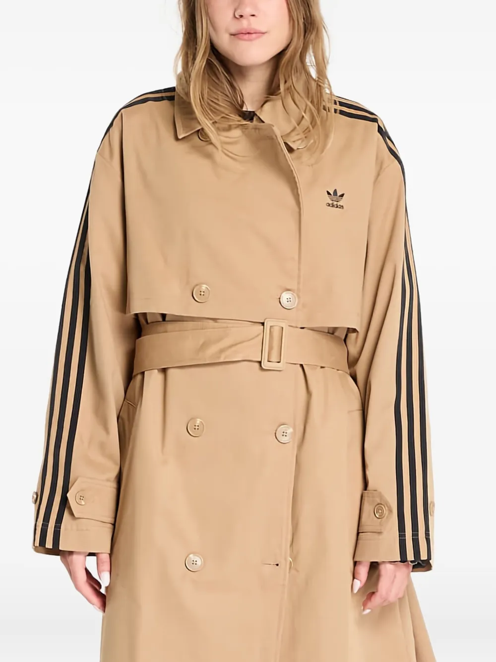 Adidas Originals Twill 3-stripes Trench Coat In Neutral