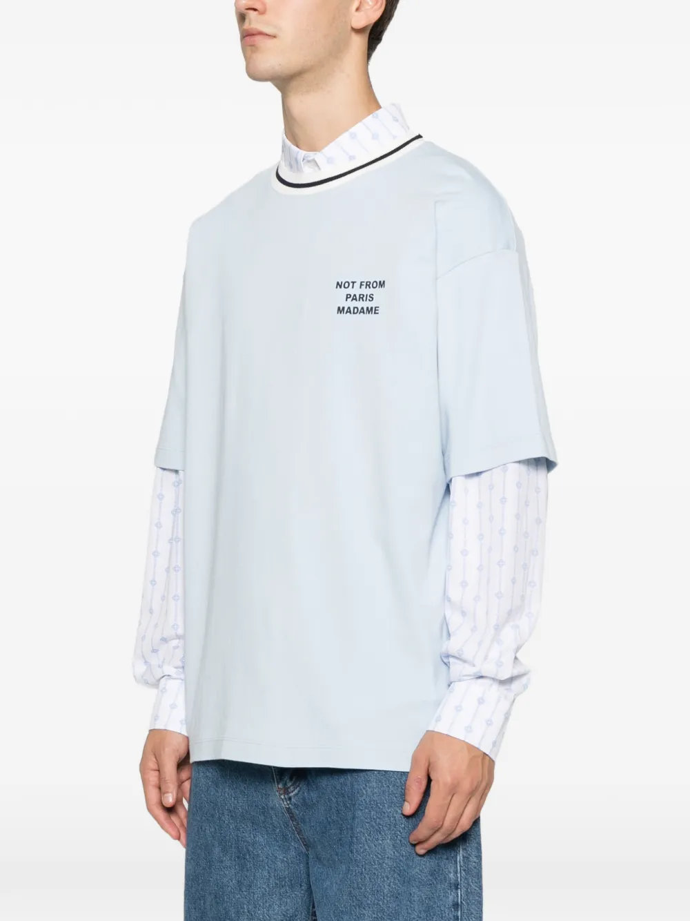 Drôle De Monsieur slogan sport ringer T-shirt Blauw