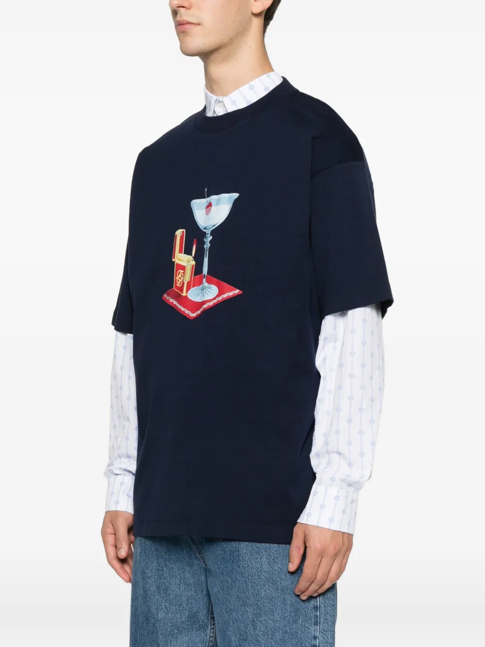 Drôle De Monsieur cocktail graphic-print T-shirt Blauw