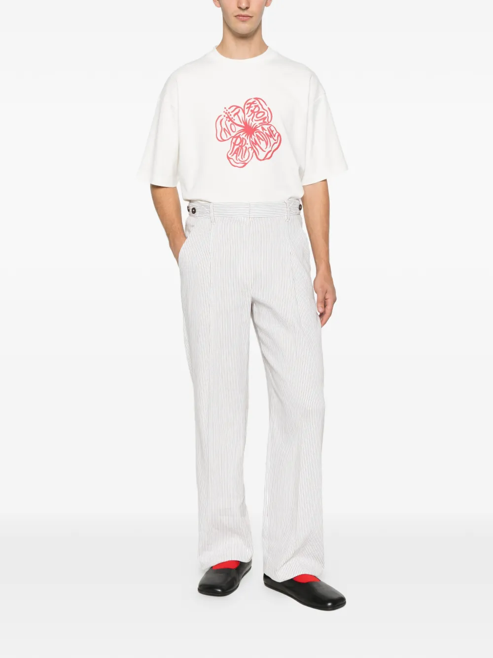 Drôle De Monsieur slogan hibiscus T-shirt - Wit