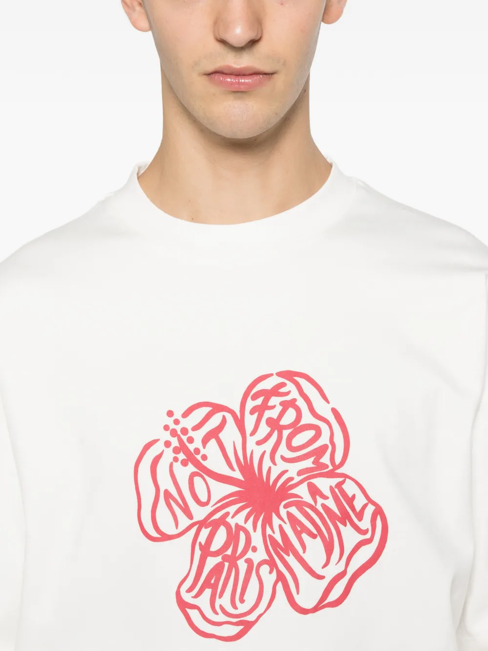 Drôle De Monsieur slogan hibiscus T-shirt Wit