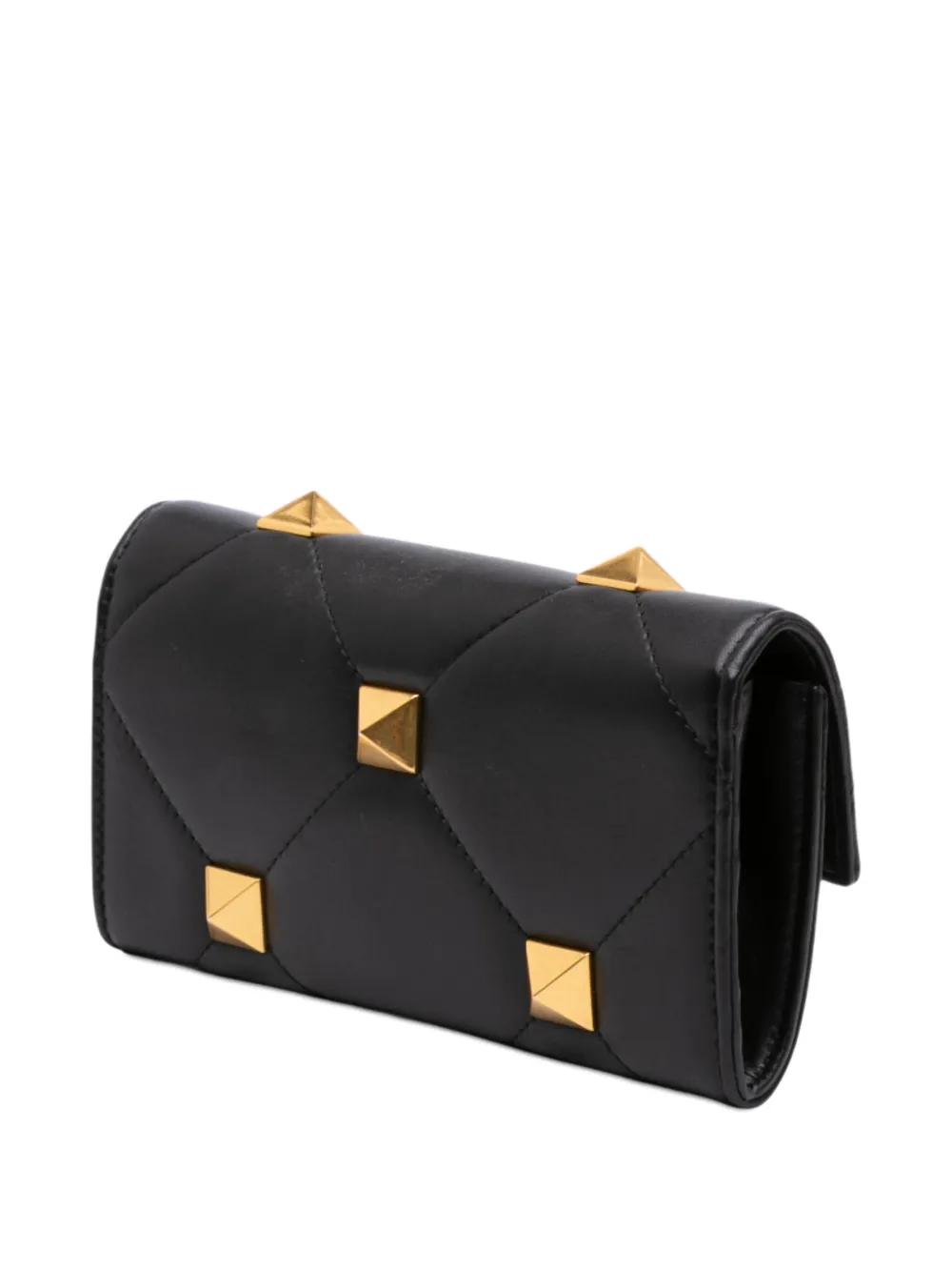 Pre-owned Valentino Garavani 2018-2025 Nappa Roman Stud Wallet On Chain Crossbody Bag In Black