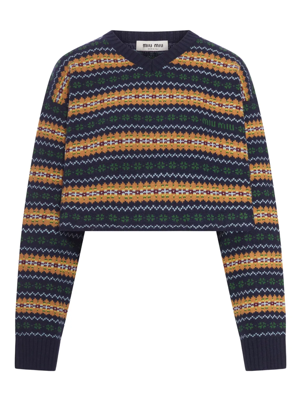 Miu Miu V-neck jacquard wool sweater | Blue | Image 1