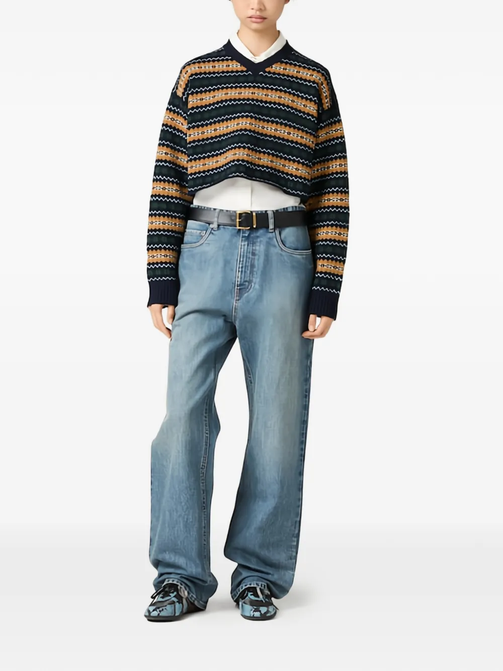 Miu Cropped trui met jacquard Blauw