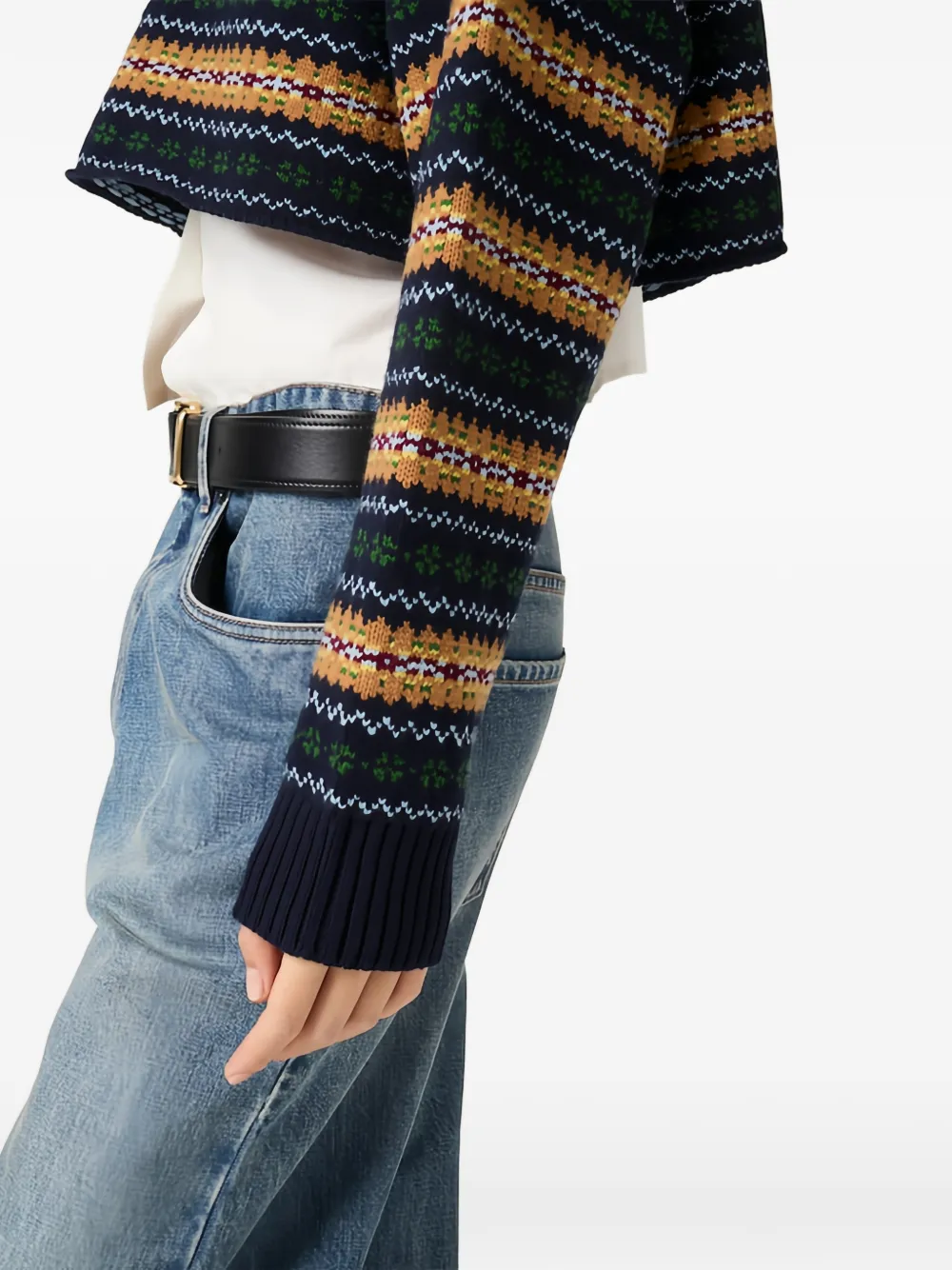 Miu Cropped trui met jacquard Blauw