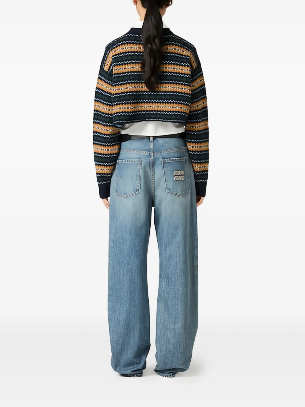 Miu Cropped trui met jacquard Blauw