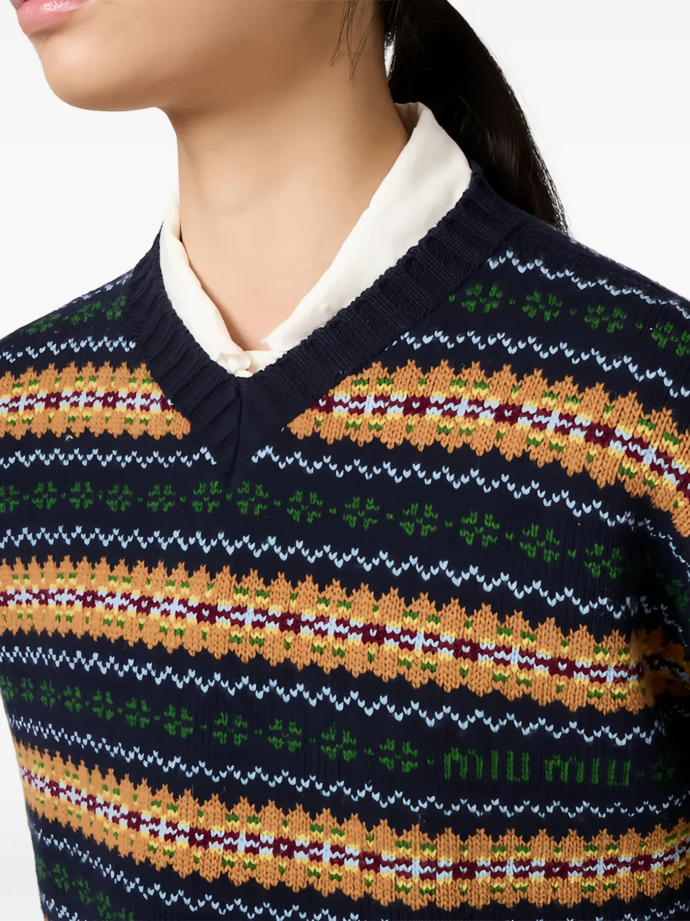 Miu Cropped trui met jacquard Blauw