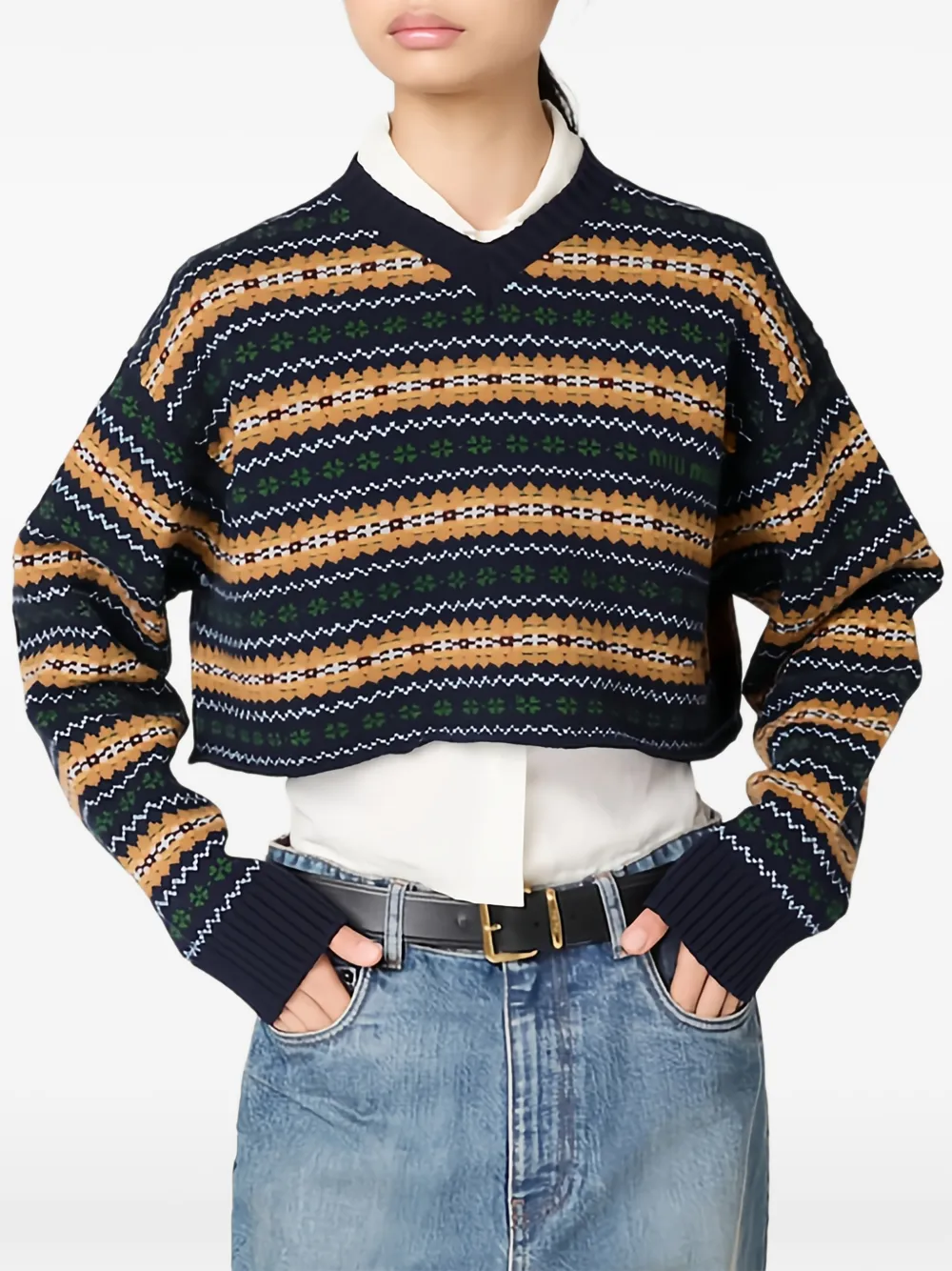 Miu Cropped trui met jacquard Blauw