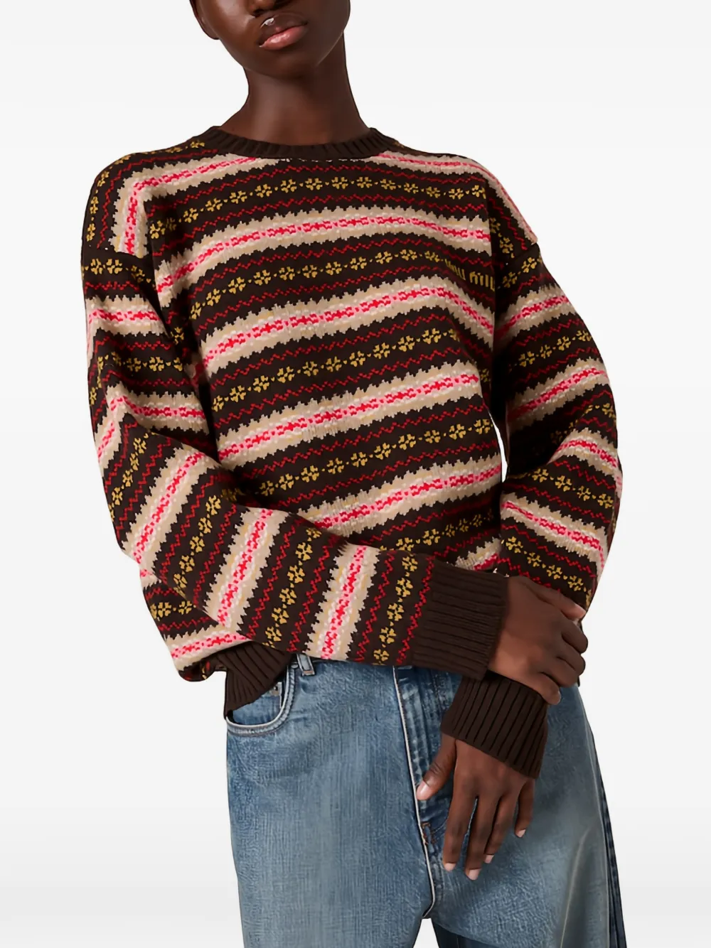 Miu Miu jacquard-knit wool sweater - Brown