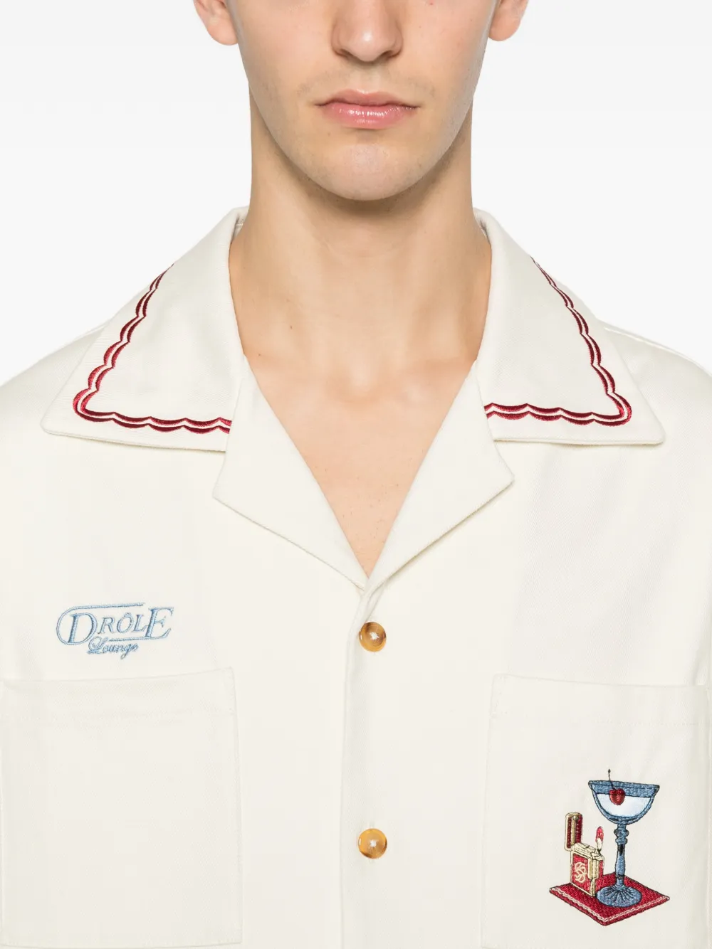 Drôle De Monsieur Embroidered Pocket Shirt Wit