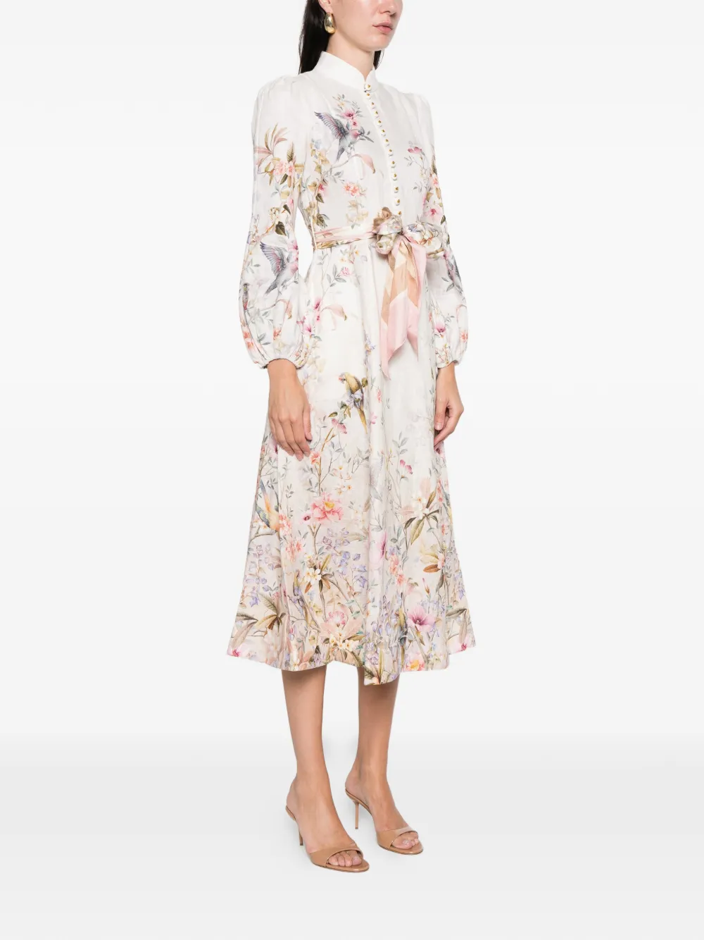 Zimmermann Rebellion Button Floral-print Midi Dress In Neutral
