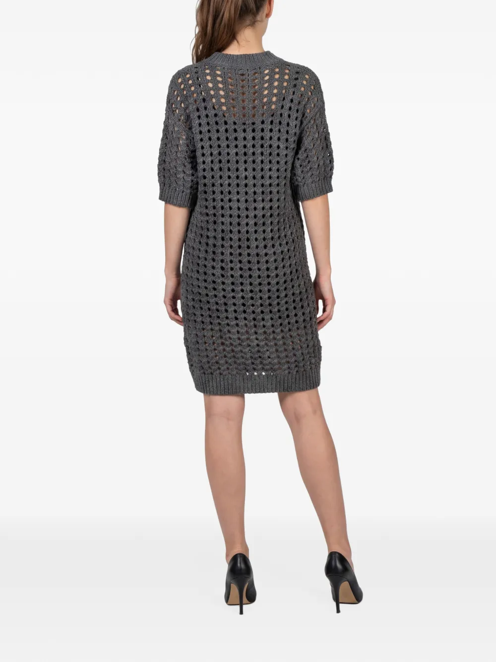 Brunello Cucinelli perforated knit midi dress Grijs