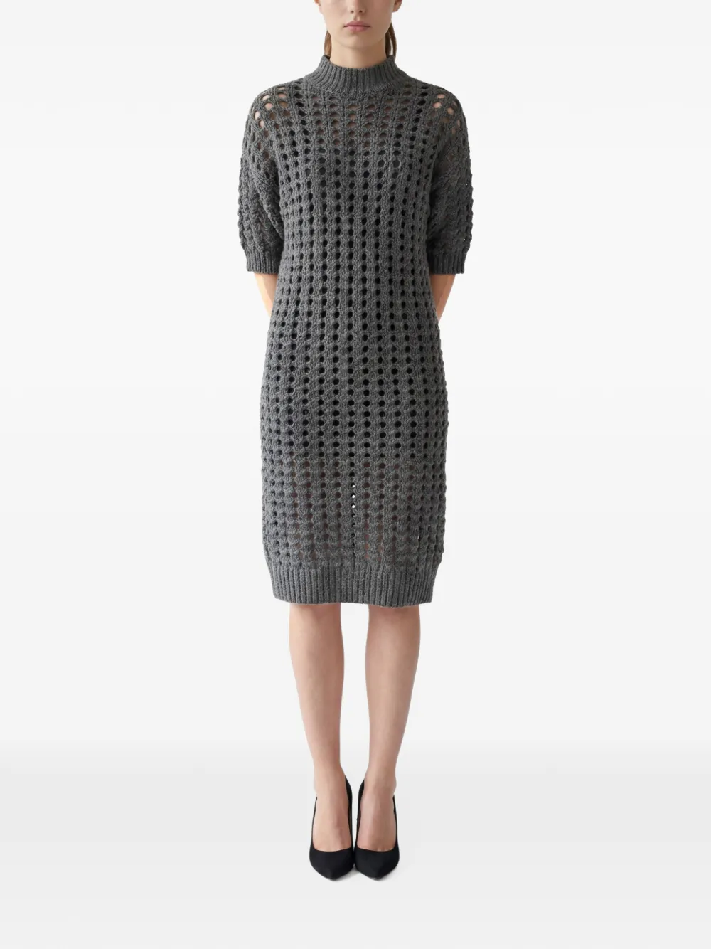 Brunello Cucinelli perforated knit midi dress Grijs