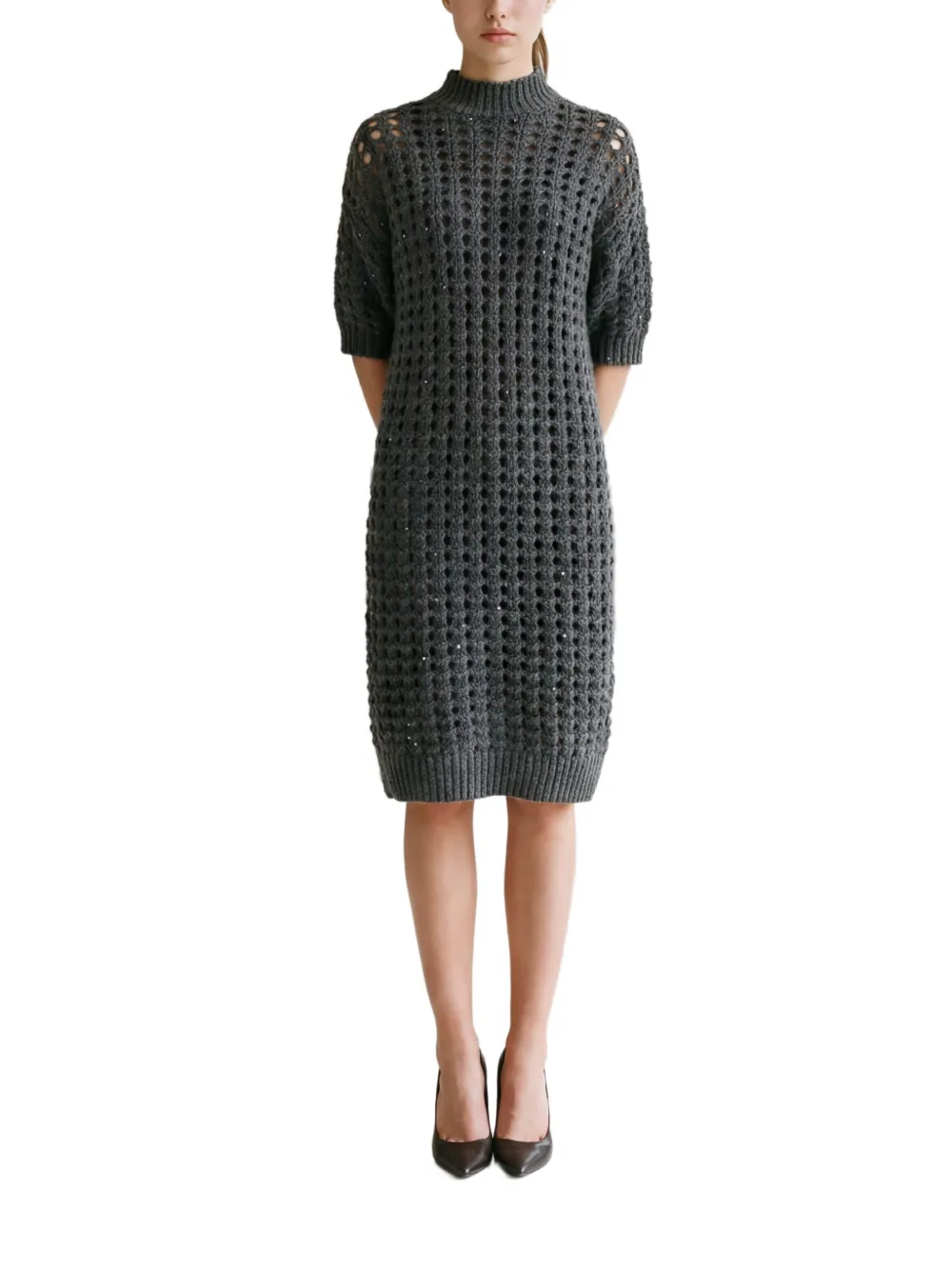 Brunello Cucinelli perforated knit midi dress Grijs