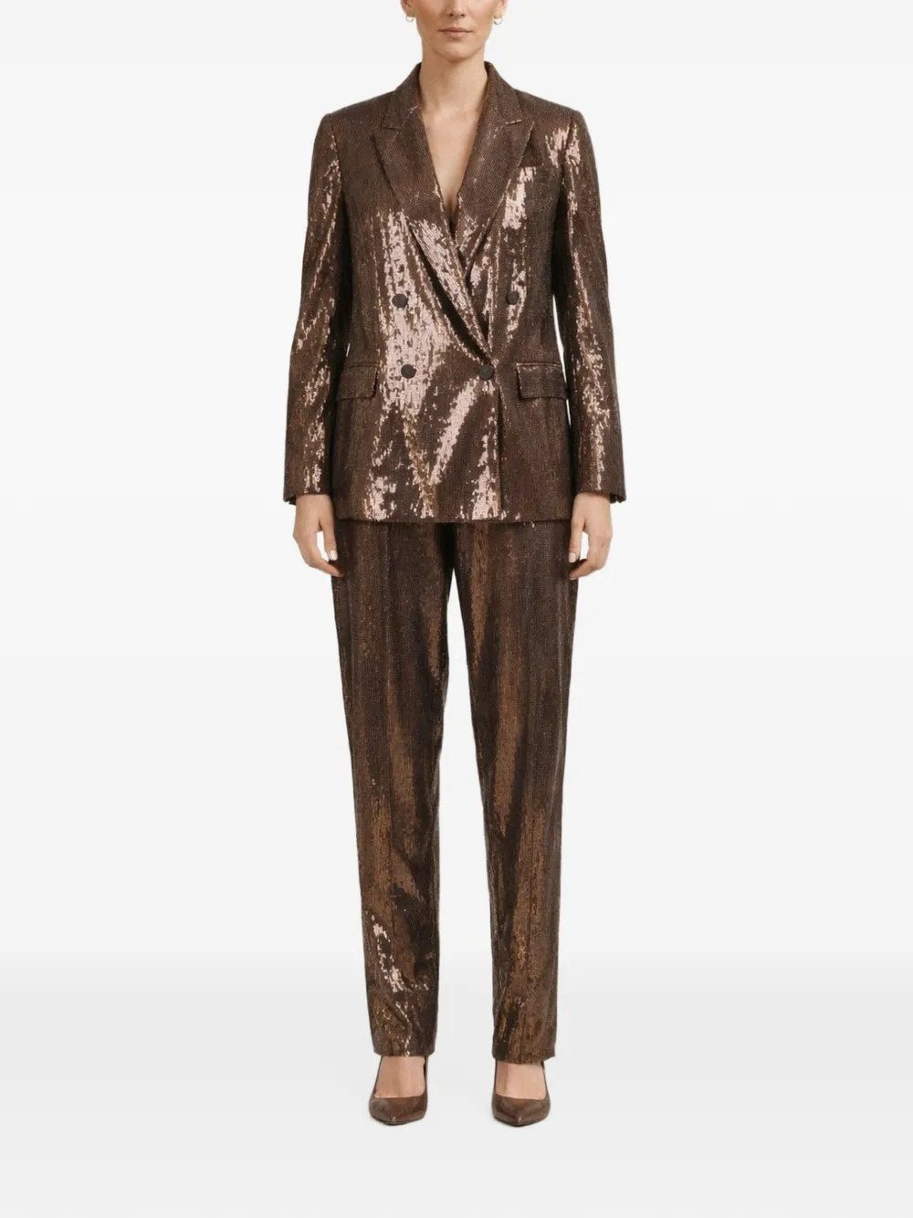 Brunello Cucinelli sequin-embellished double-breasted suit - Braun
