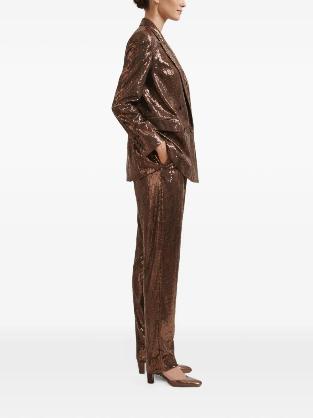 Brunello Cucinelli sequin-embellished double-breasted suit Bruin