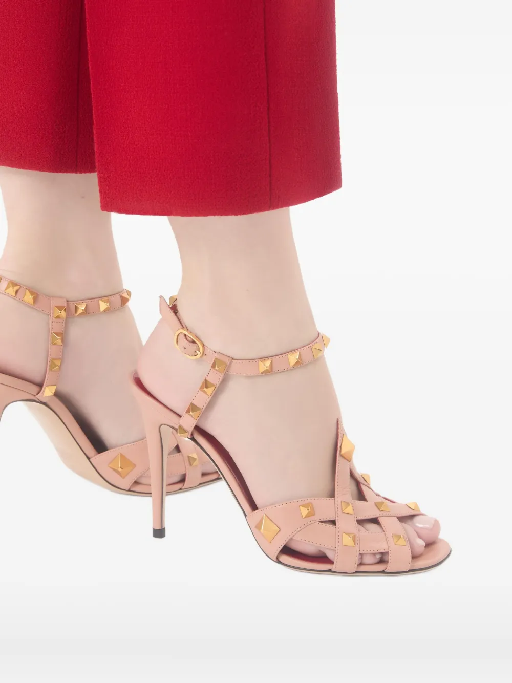 Valentino 100mm Studdy Adjustable-strap Heeled Sandals In Pink