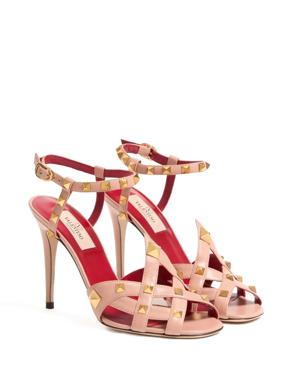Valentino 100mm Studdy Adjustable-strap Heeled Sandals In Pink