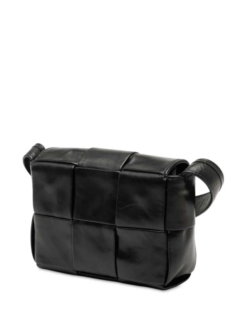 BOTTEGA VENETA Pre-owned 2012-2025 Candy Paper Calfskin Intrecciato Cassette Crossbody Bag In Black