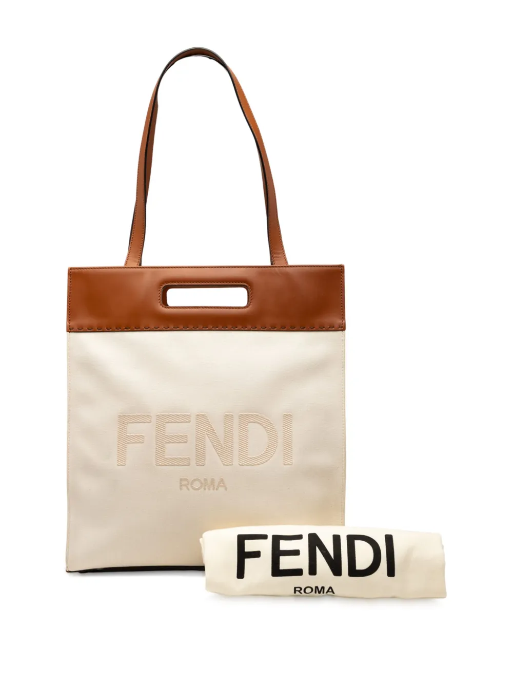Pre-owned Fendi 2000-2010 Bicolor Canvas And Leather Sunshine Shopper Tote Bag In Brown