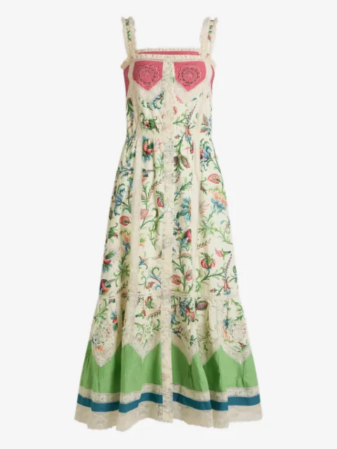 ETRO cotton midi dress with lace inserts and floral motif