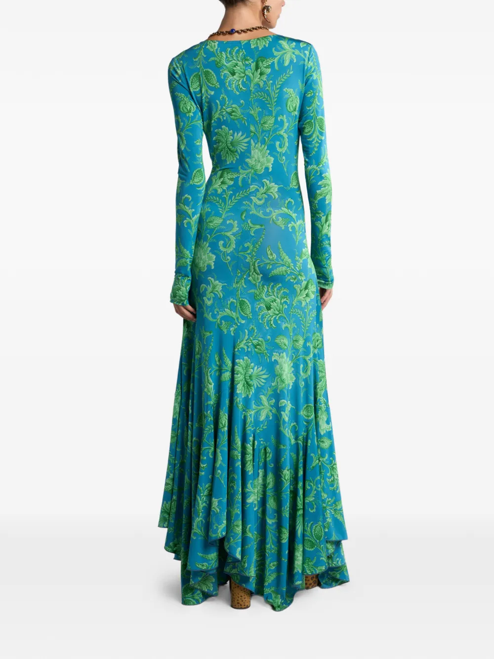 Etro Floral-motif Maxi Dress In Blue