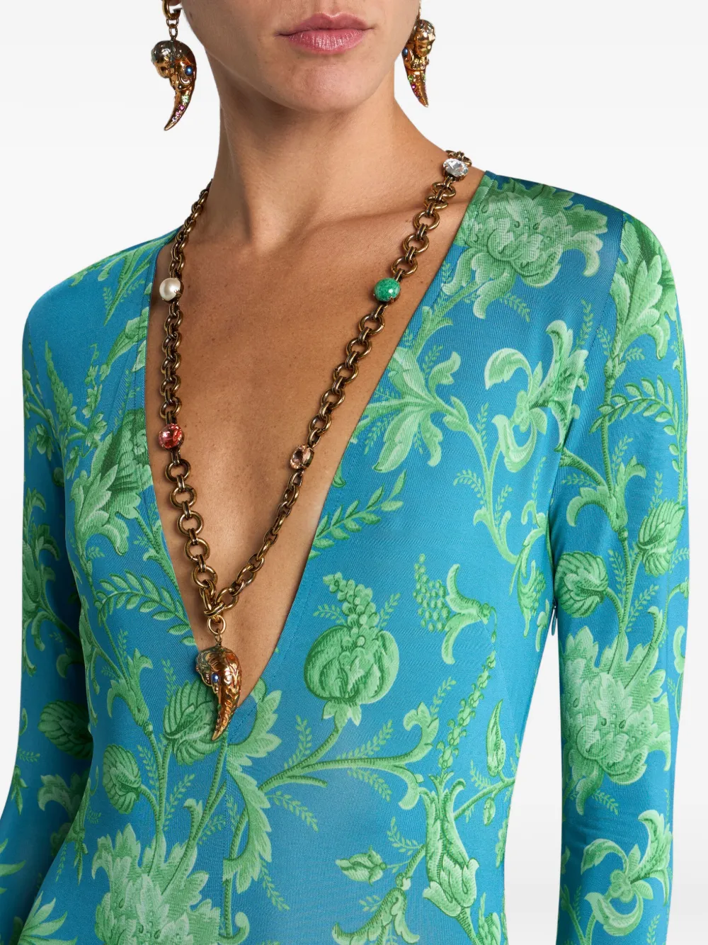 Etro Floral-motif Maxi Dress In Blue