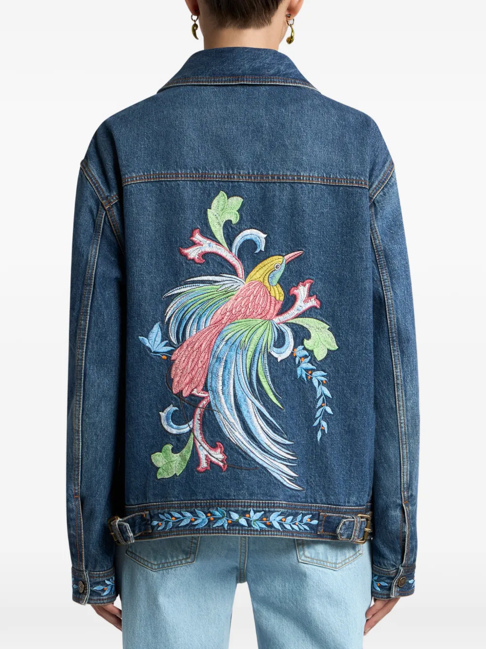 ETRO Denim jack met borduurwerk en rits Blauw