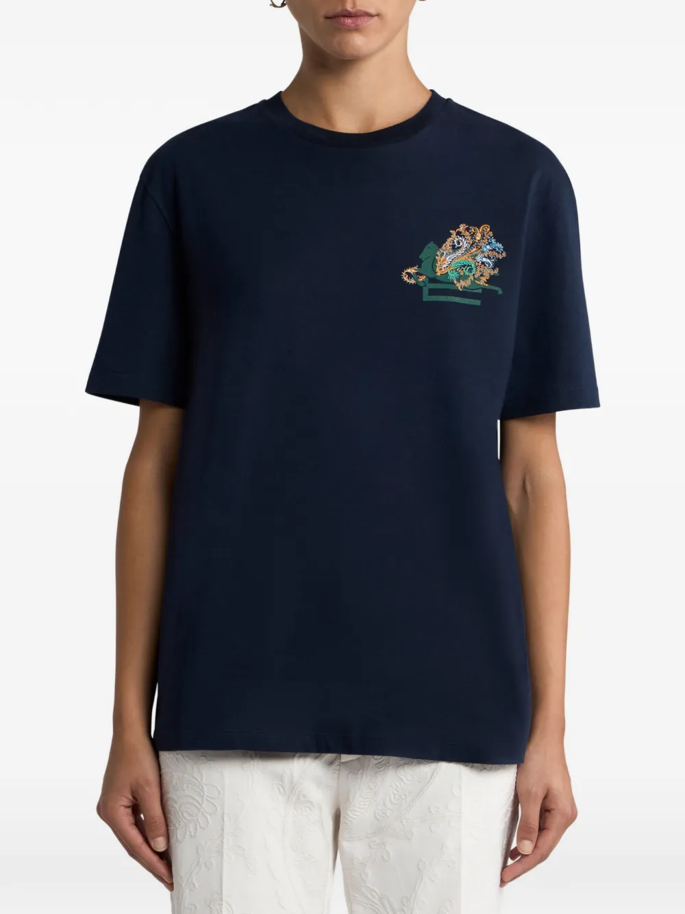  Etro T-shirt à Logo Brodé - Bleu 