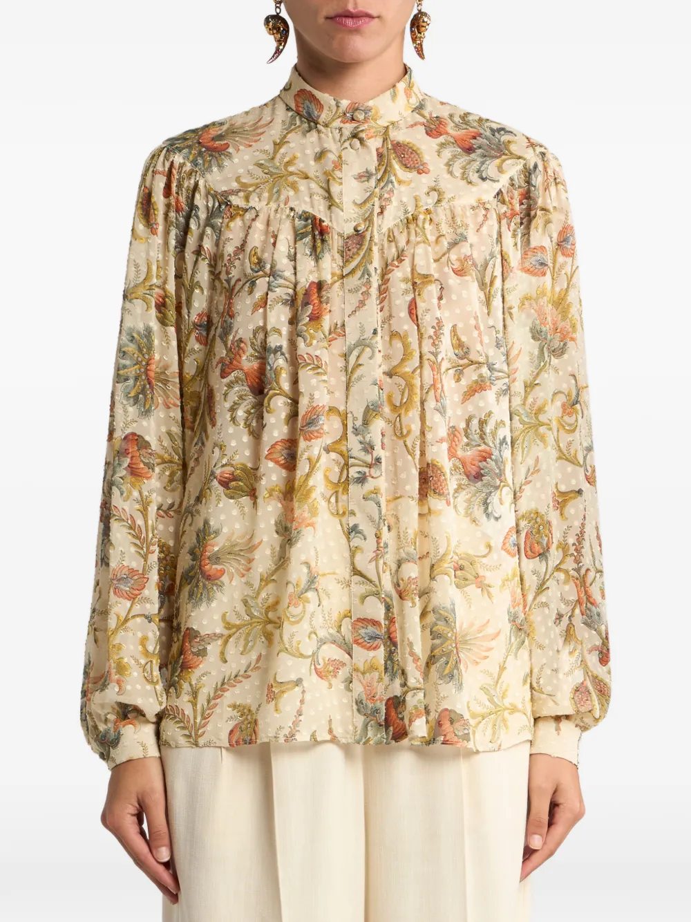 ETRO dotted-effect floral top - Beige