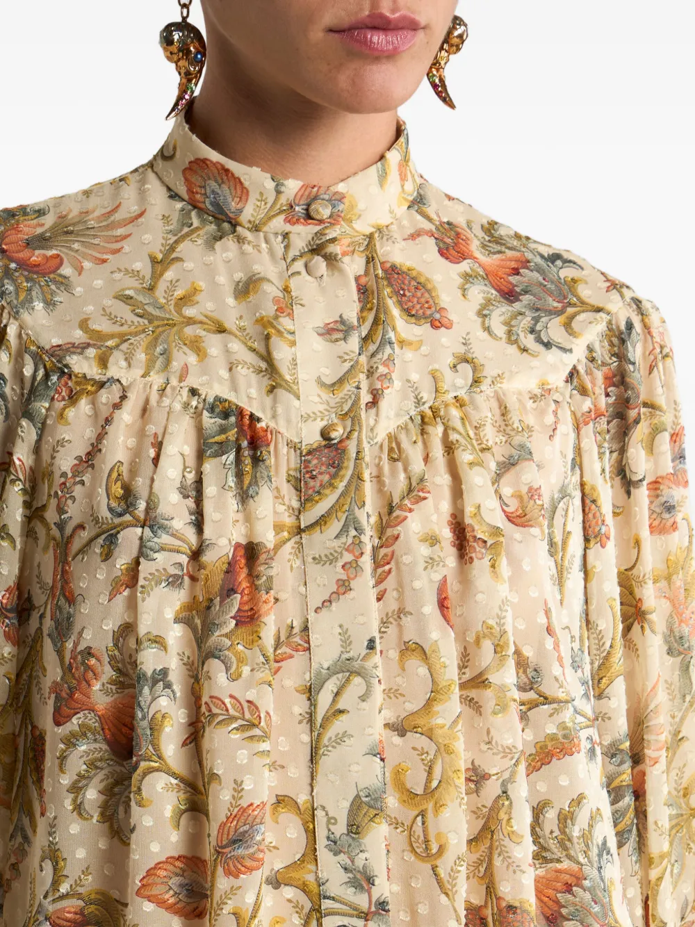 ETRO Zijden blouse met stippen en bloemen-print Beige
