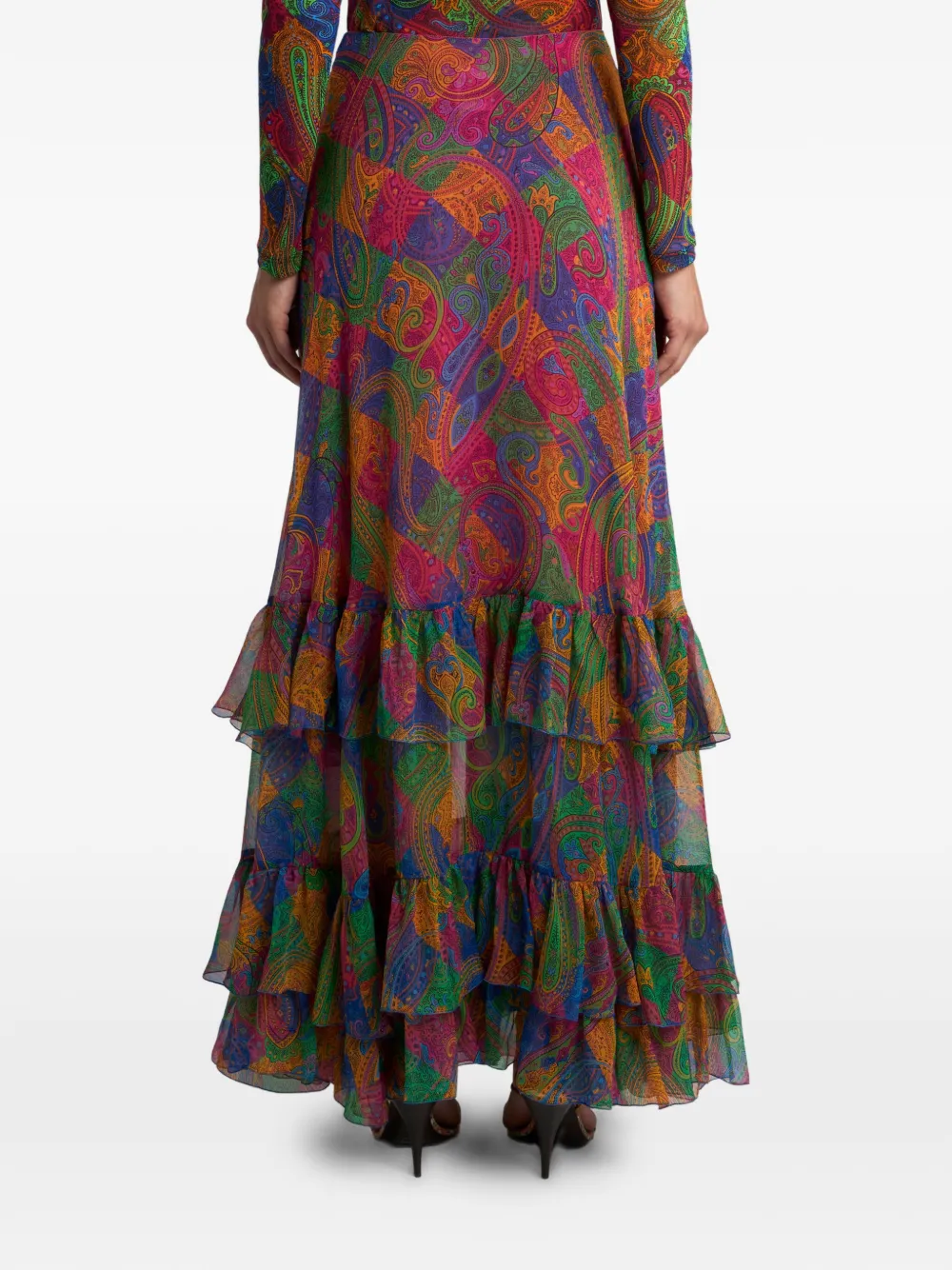 Etro Crepe Paisley Silk Midi Skirt In Multi