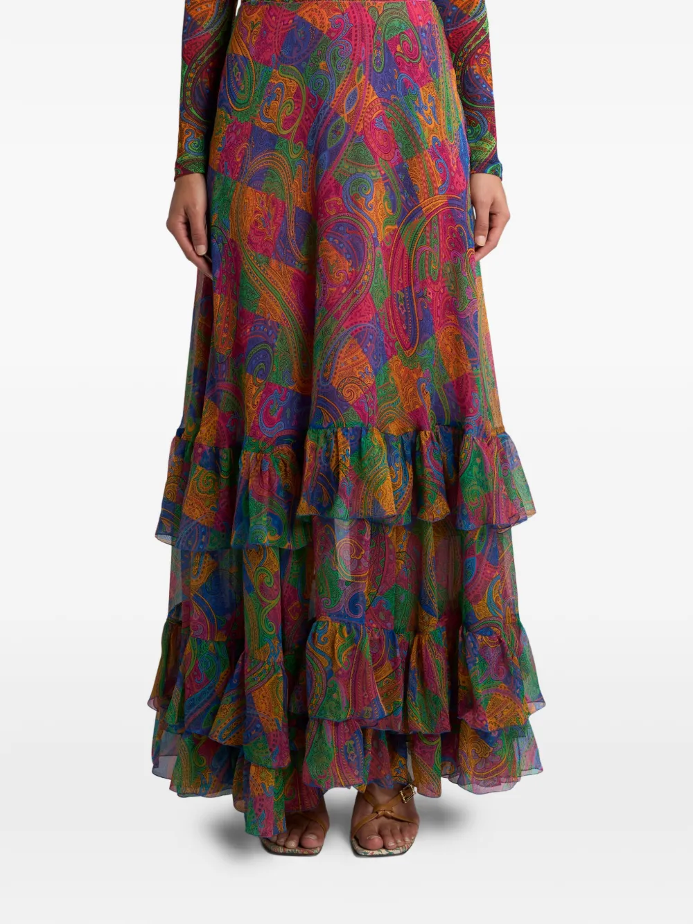 Etro Crepe Paisley Silk Midi Skirt In Multi