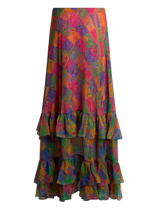ETRO エトロ ペイズリー シルク スカート42 ETRO ペイズリー シルクスカート | ピンク | FARFETCH JP