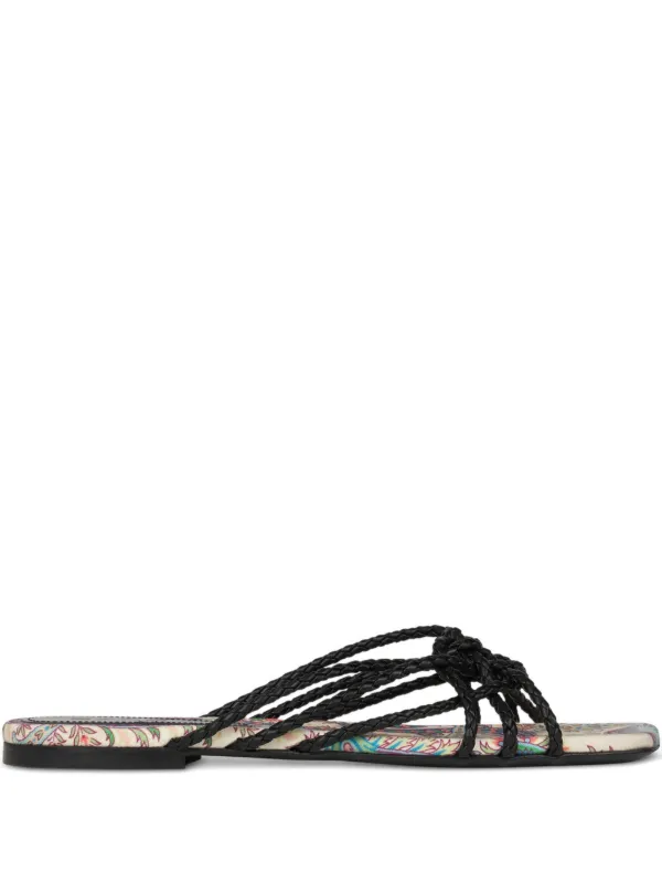 Etro Woven Leather Paisley Flat Sandals in Black