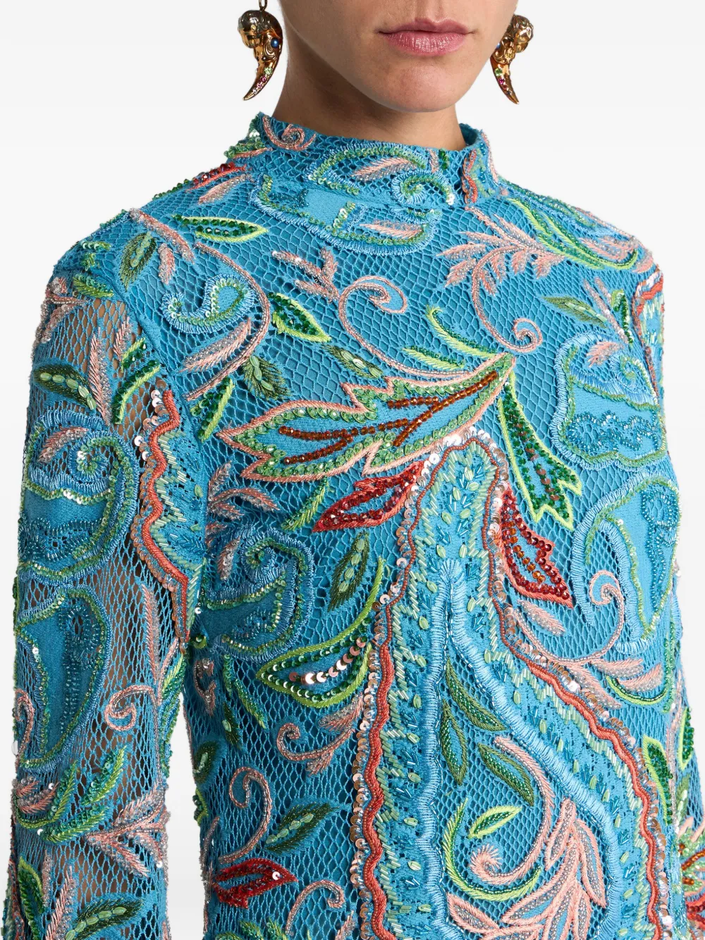 ETRO Mini-jurk met geborduurde pailletten en gehaakt effect Blauw