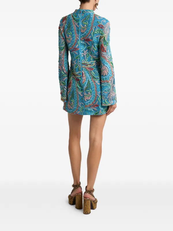 Etro, Crochet-effect Mini Dress With Sequin Embroidery, Woman, Light Blue, Size 42