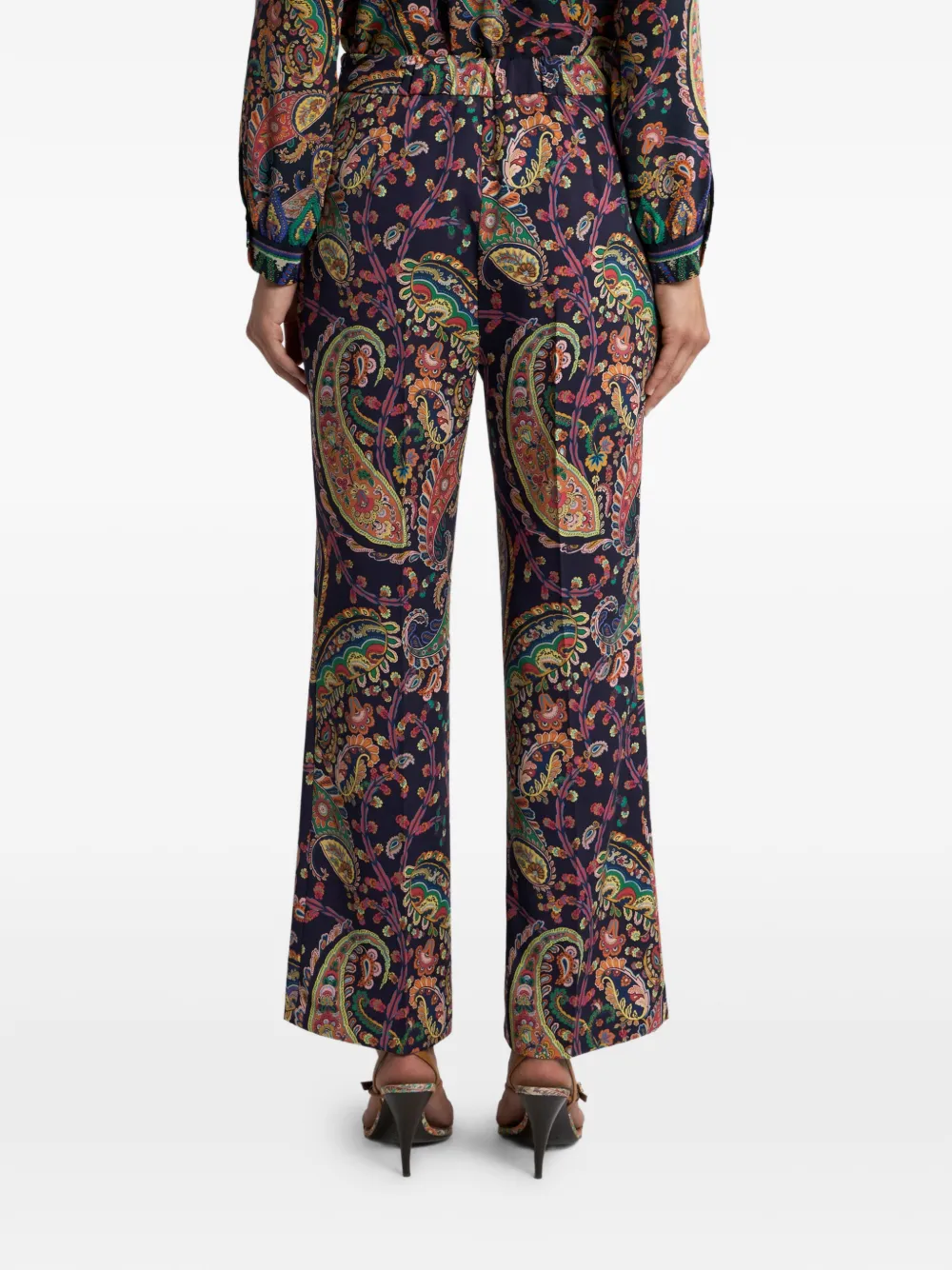 ETRO Stretch Cady bootcut broek met paisley-print Blauw