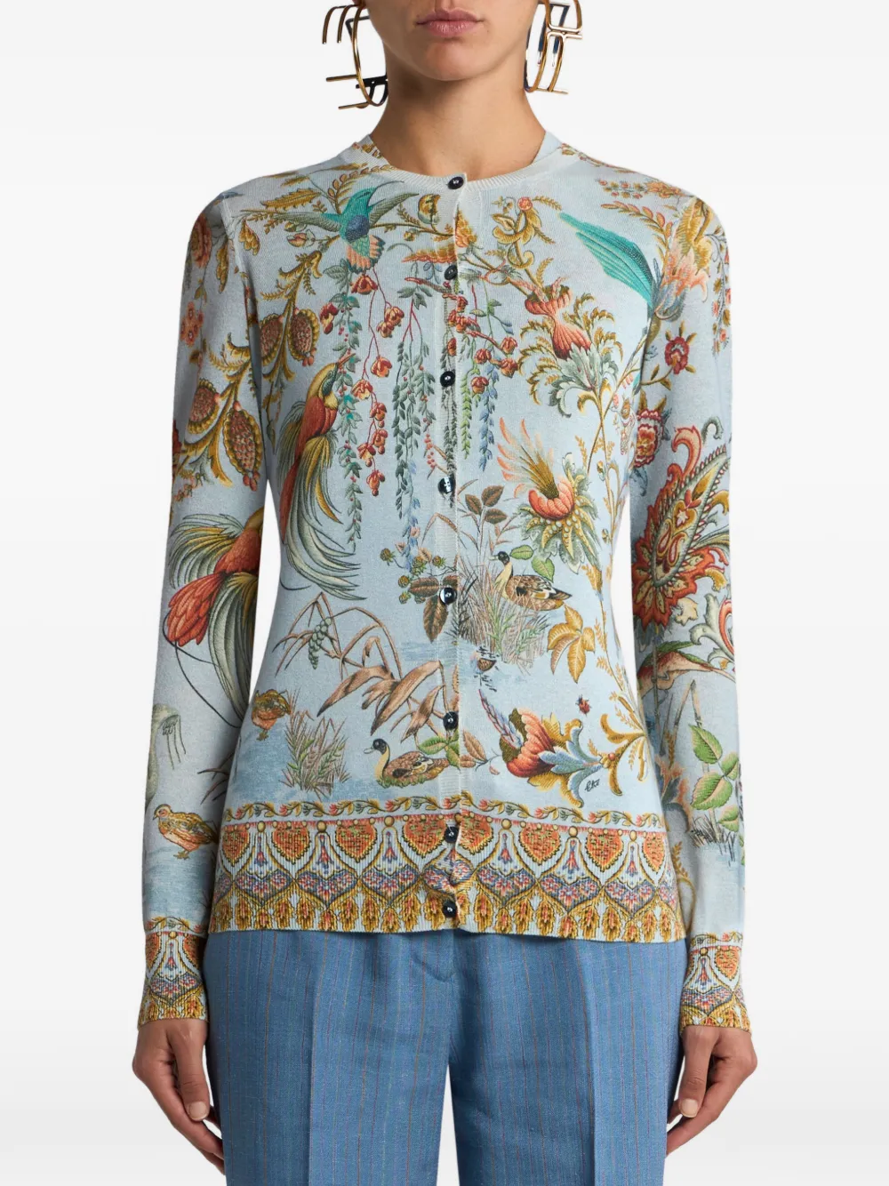 Etro Embellished-motif Cardigan In Blue