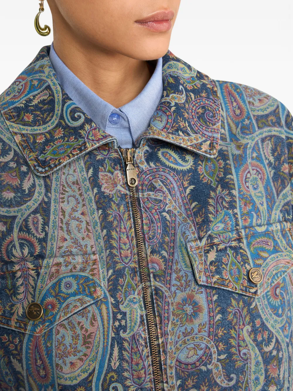 ETRO Denim jack met paisley-print Blauw
