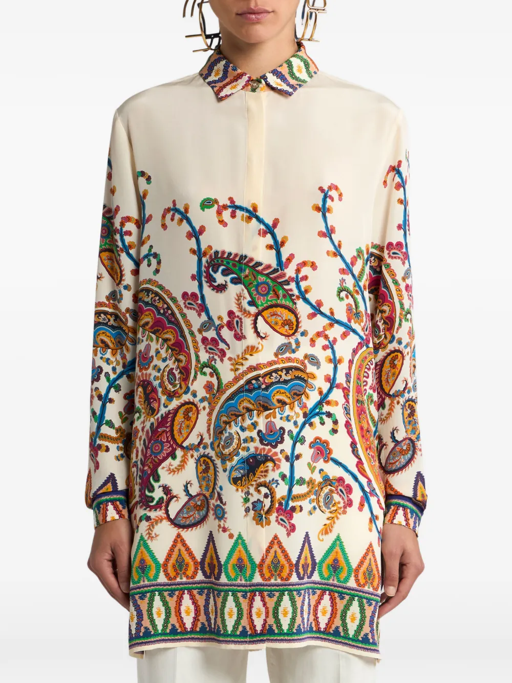 ETRO floral paisley print silk shirt - Beige