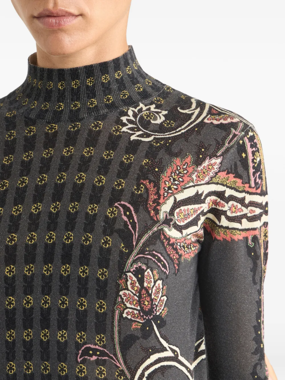 ETRO paisley-motif turtleneck top Zwart