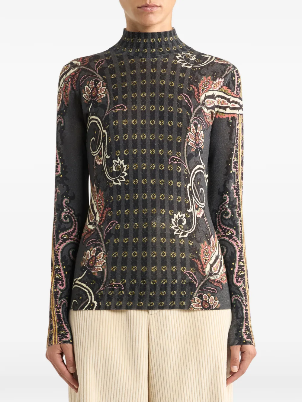 ETRO paisley-motif turtleneck top Zwart