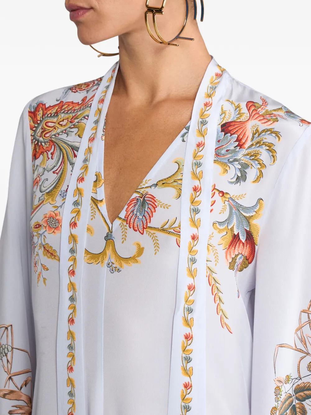 ETRO Lange zijden jurk met flora en fauna print Blauw