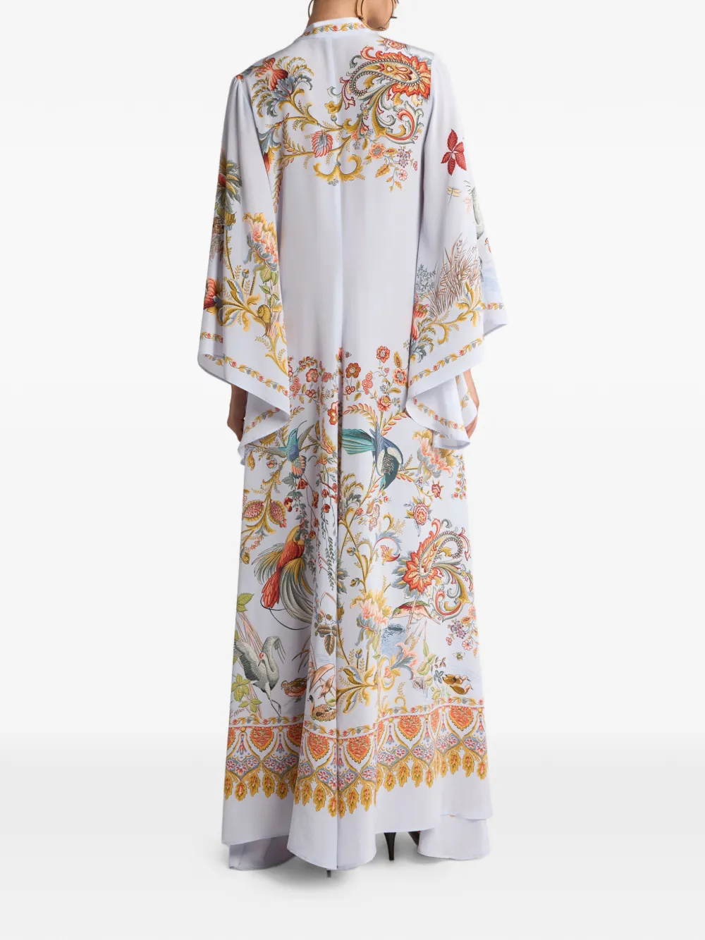 ETRO Lange zijden jurk met flora en fauna print Blauw