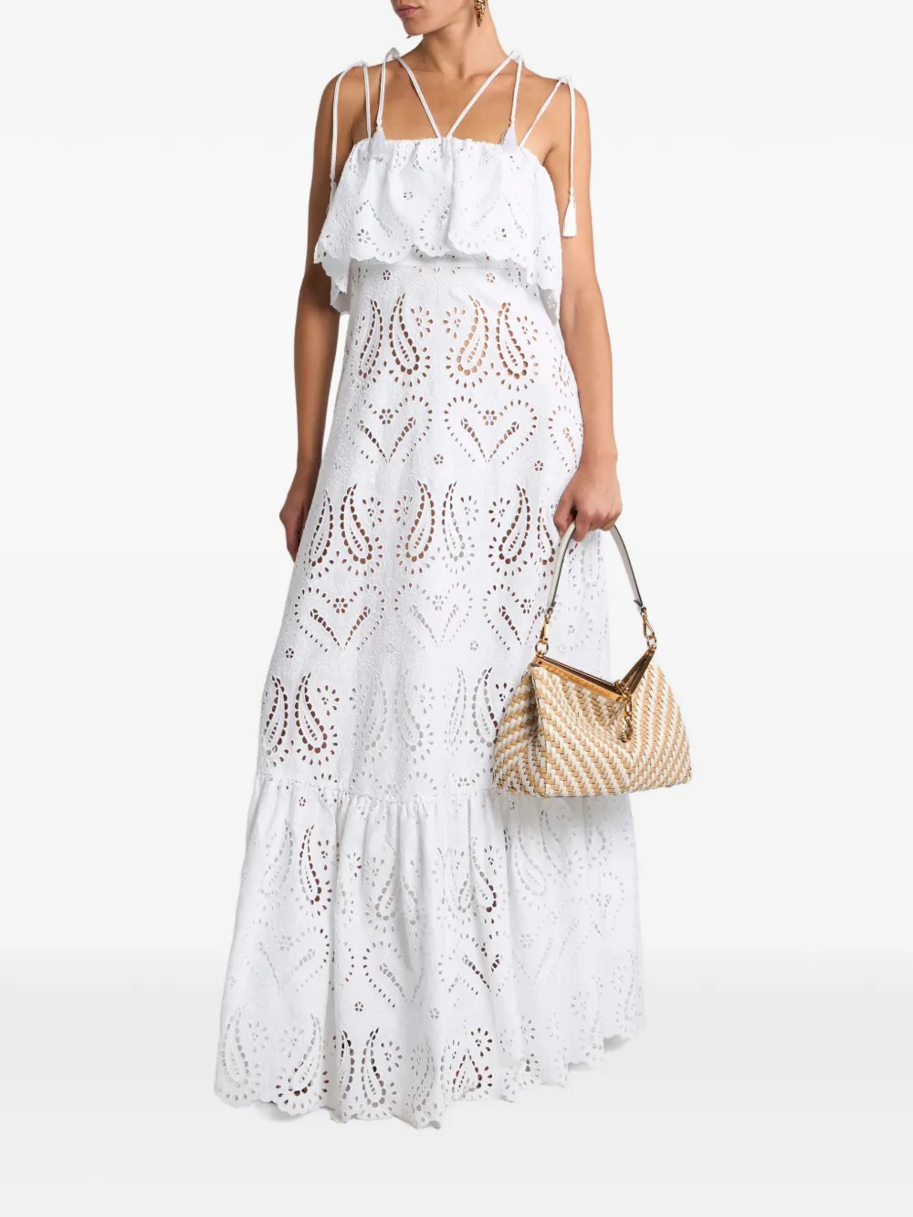 ETRO Broderie anglaise maxi-jurk met kant en harten Wit