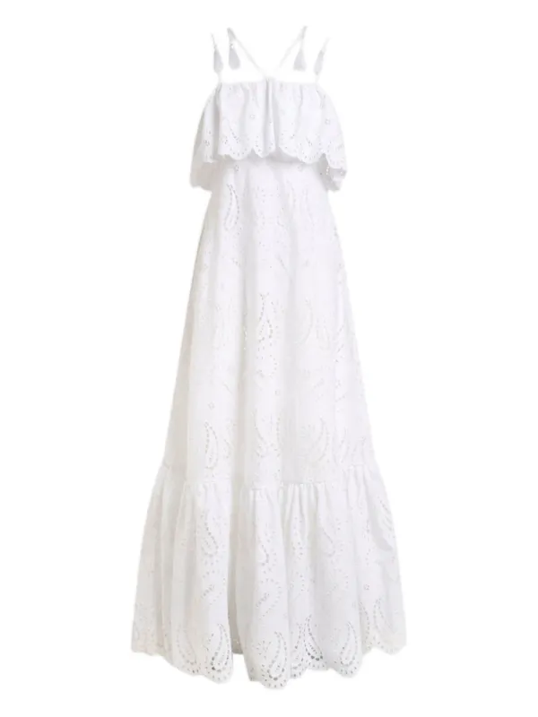 Etro Broderie Anglaise Lace Long Dress with Paisleys and Hearts in White