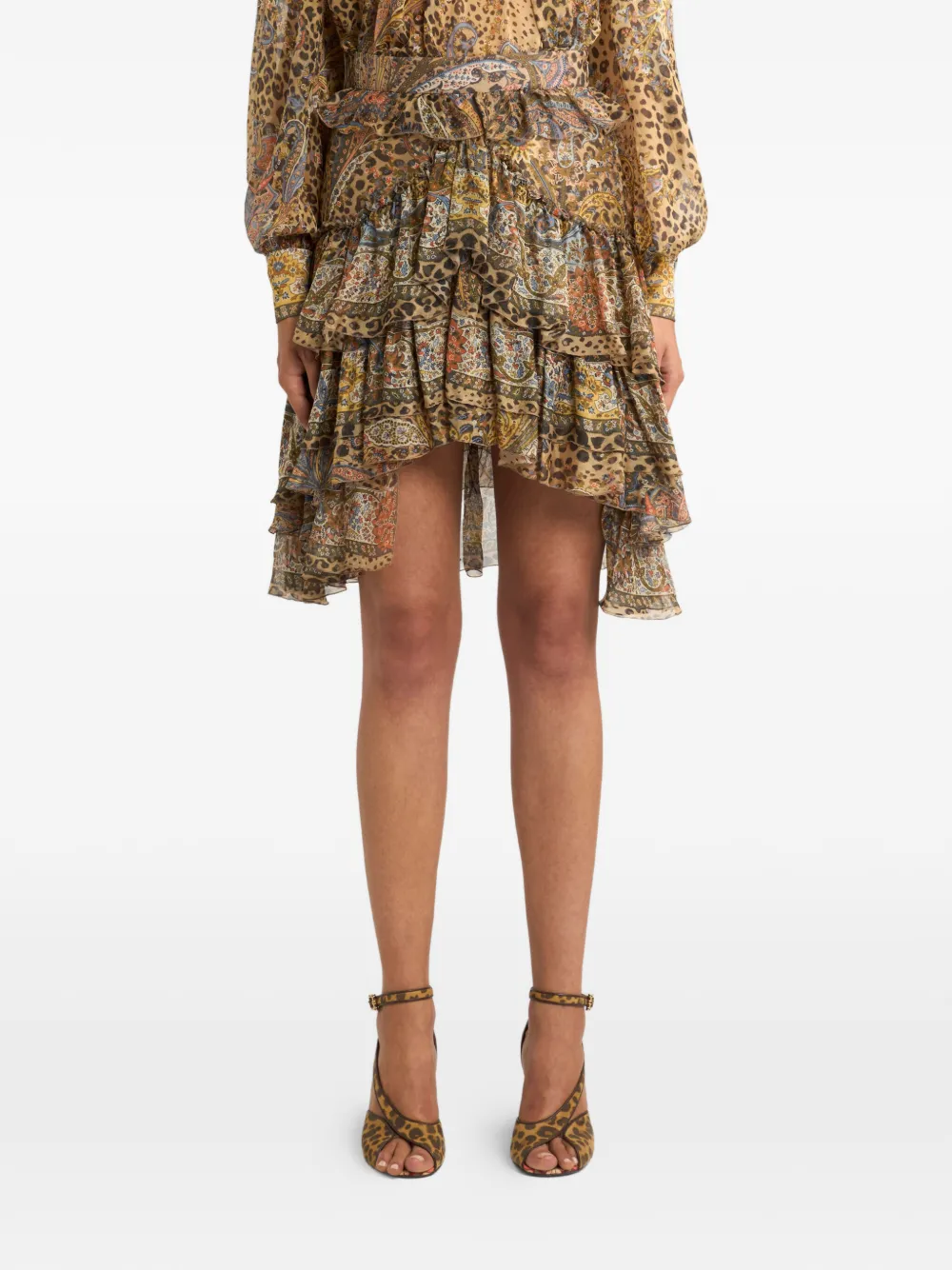 ETRO Rok met paisley-print en ruches Beige