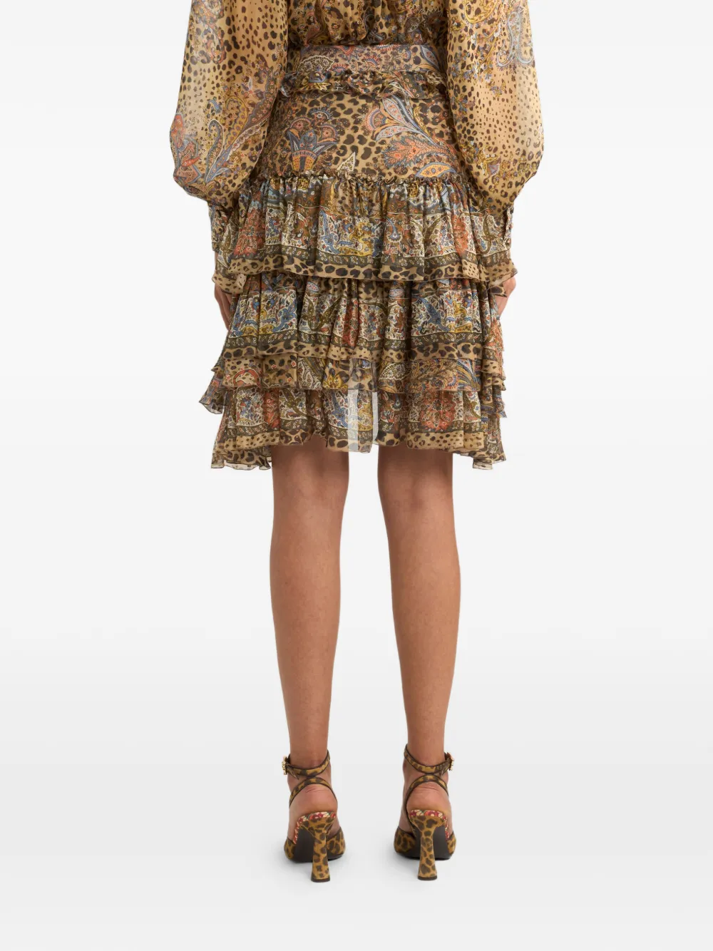 ETRO Rok met paisley-print en ruches Beige